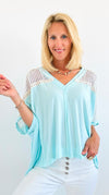 Tropic V-Neck Studded Top - Aqua-110 Long Sleeve Tops-pol-Coastal Bloom Boutique, find the trendiest versions of the popular styles and looks Located in Indialantic, FL