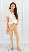 Star Detail Pocket Italian Jogger- Camel-180 Joggers-SEÑORITA C-Coastal Bloom Boutique, find the trendiest versions of the popular styles and looks Located in Indialantic, FL
