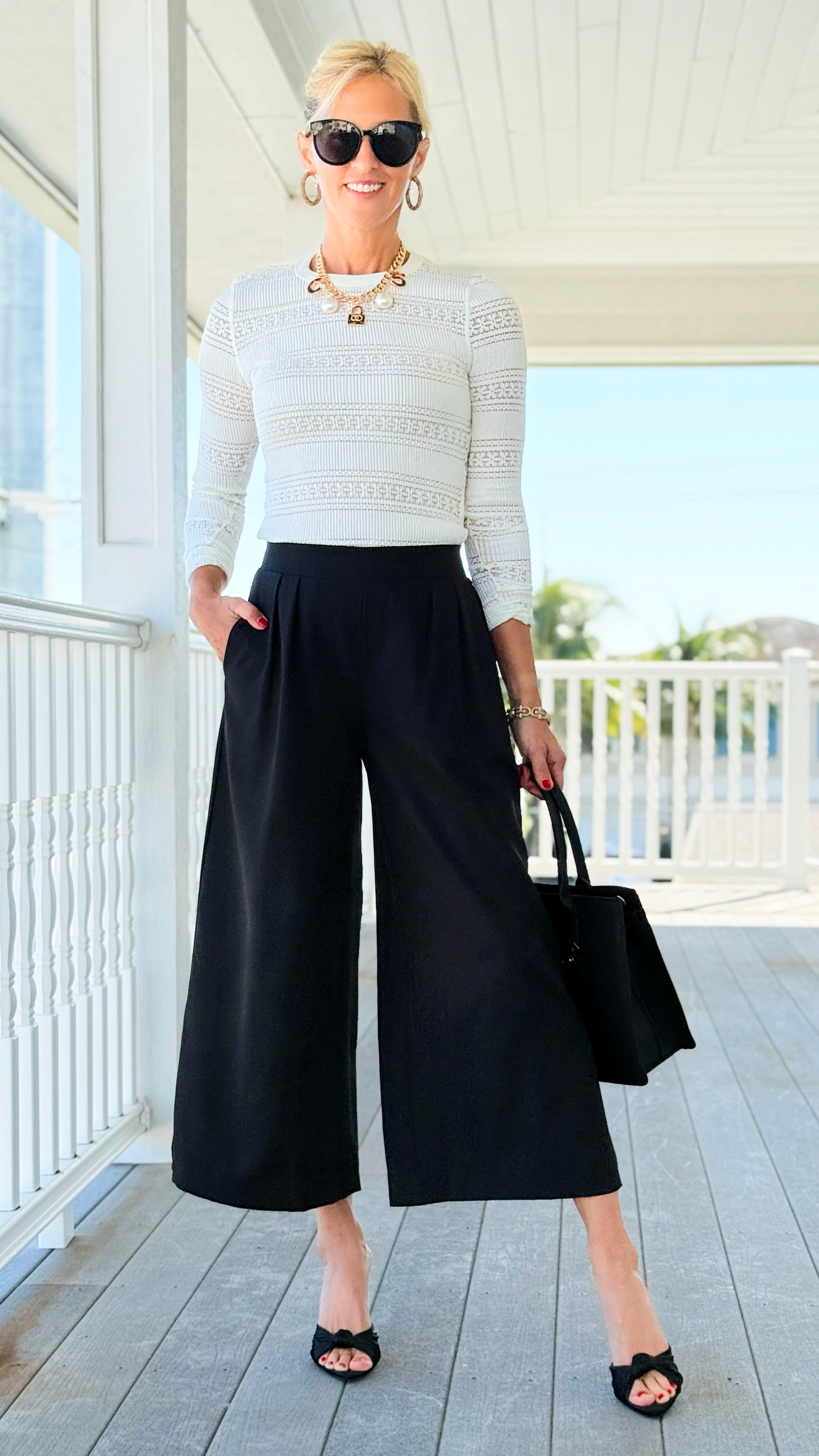 Sleek Pleated Cropped Pants - Black-170 Bottoms-Umgee-Coastal Bloom Boutique, find the trendiest versions of the popular styles and looks Located in Indialantic, FL