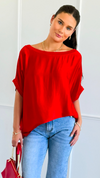 Ease Satin Italian Dolman Top- Red-110 short Sleeve Top-Italianissimo-Coastal Bloom Boutique, find the trendiest versions of the popular styles and looks Located in Indialantic, FL