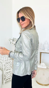 Metallic Embossed Stripe Italian Blazer-150 Cardigans/Layers-Venti6 Outlet-Coastal Bloom Boutique, find the trendiest versions of the popular styles and looks Located in Indialantic, FL