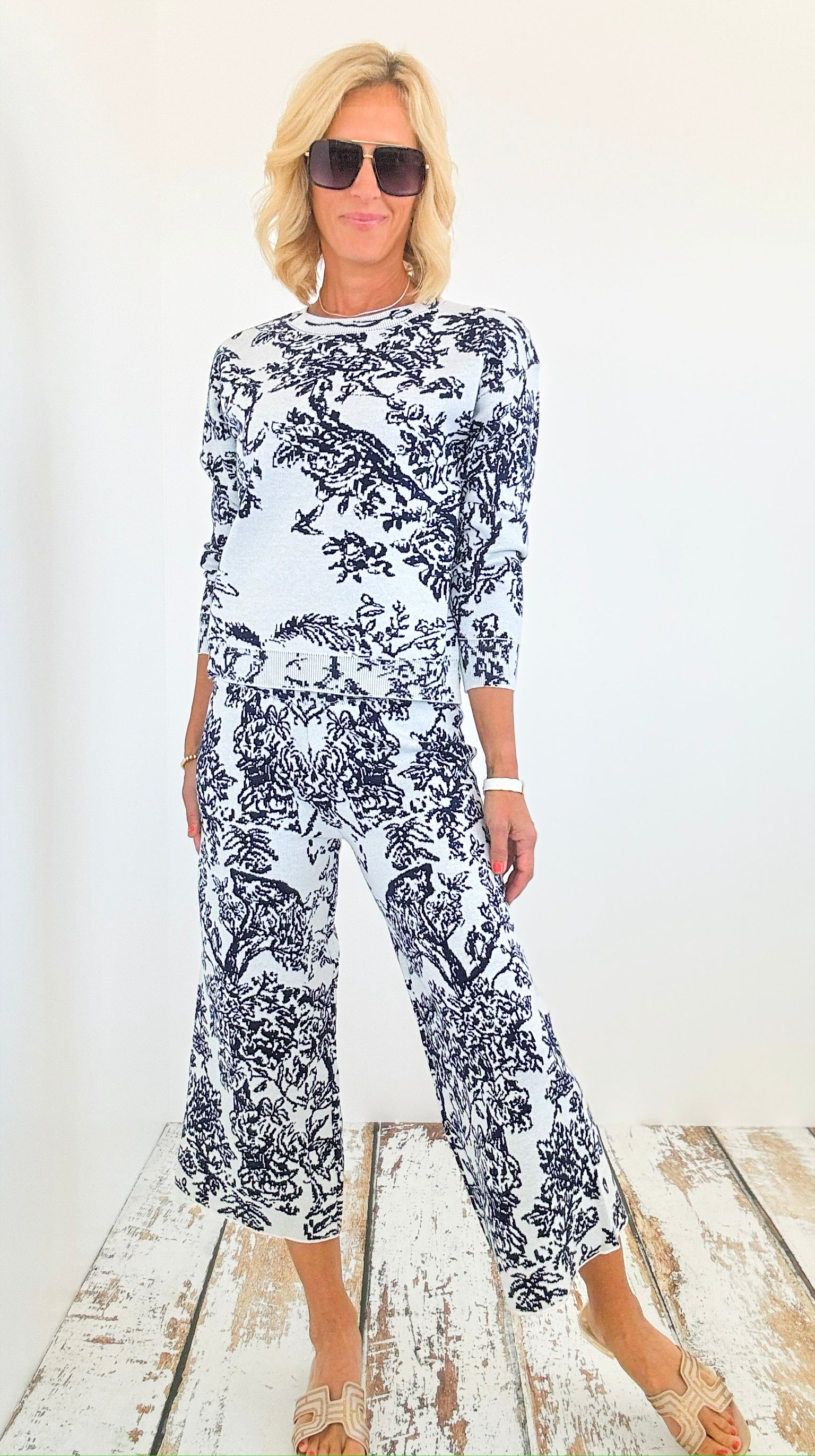 Serene Morning Toile Lounge Set-210 Loungewear/sets-See and Be Seen-Coastal Bloom Boutique, find the trendiest versions of the popular styles and looks Located in Indialantic, FL