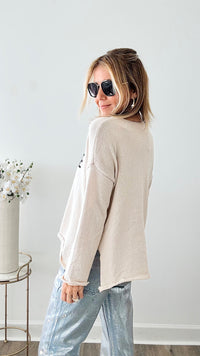 "Champagne Please" Knit Lightweight Sweater - Beige-140 Sweaters-Miracle-Coastal Bloom Boutique, find the trendiest versions of the popular styles and looks Located in Indialantic, FL