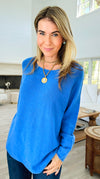 Soho Italian Boatneck Pullover - French Blue-140 Sweaters-Italianissimo-Coastal Bloom Boutique, find the trendiest versions of the popular styles and looks Located in Indialantic, FL