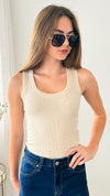 Elite Ribbed Scoop Neck Tank Top - Sand Beige-100 Sleeveless Tops-Zenana-Coastal Bloom Boutique, find the trendiest versions of the popular styles and looks Located in Indialantic, FL