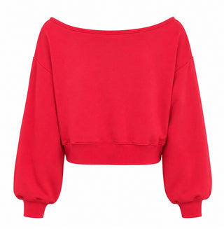 Off-Shoulder Sweatshirt Top - Red