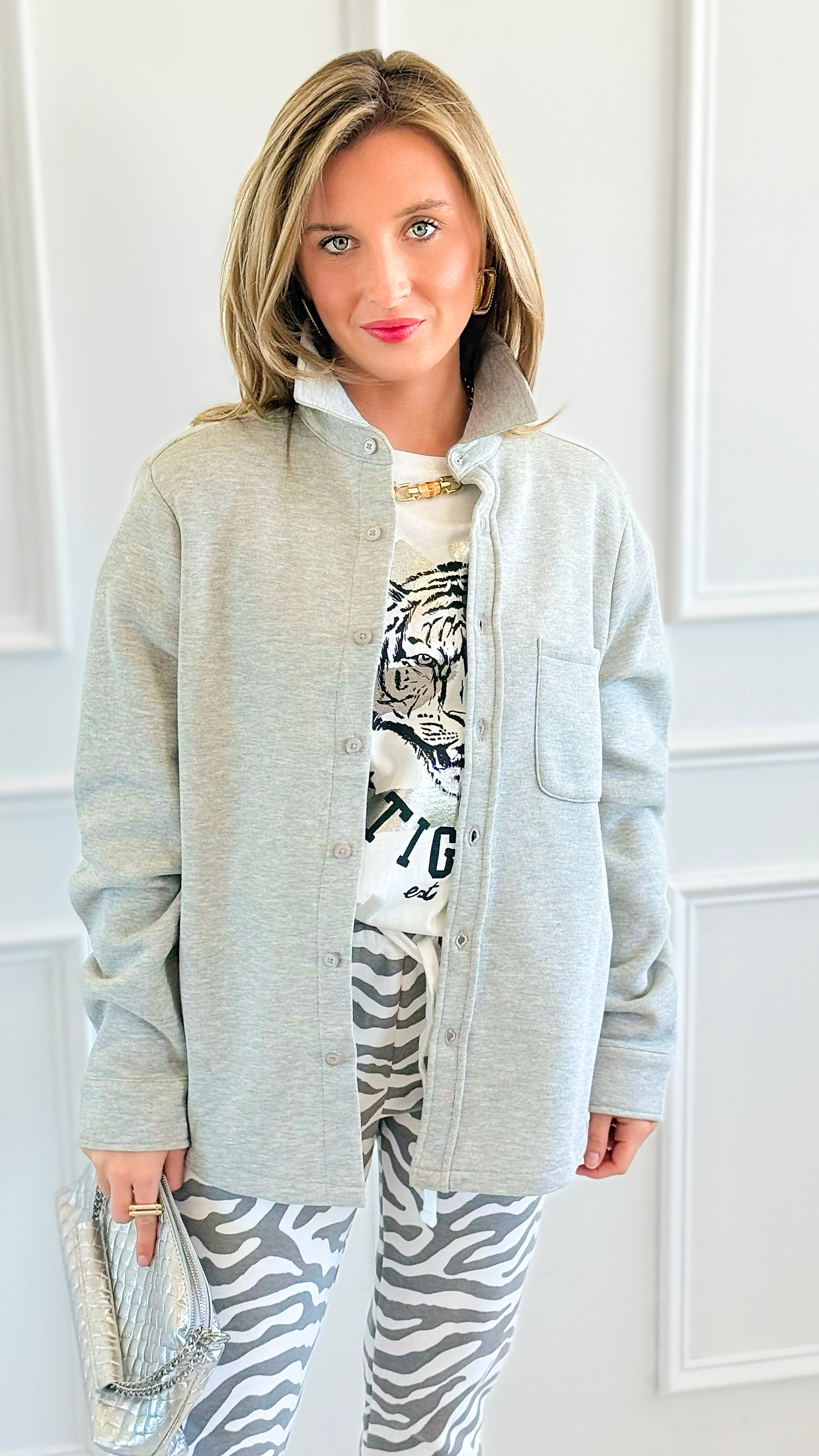 Eileen Fall Shacket - Heather Grey-160 Jackets-Rosio-Coastal Bloom Boutique, find the trendiest versions of the popular styles and looks Located in Indialantic, FL