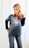 Silver Shine V-Neck Italian Pullover - Black-130 Long sleeve top-Italianissimo-Coastal Bloom Boutique, find the trendiest versions of the popular styles and looks Located in Indialantic, FL