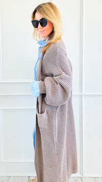 Sugar High Long Italian Cardigan - Mocha-150 Cardigans/Layers-Italianissimo-Coastal Bloom Boutique, find the trendiest versions of the popular styles and looks Located in Indialantic, FL
