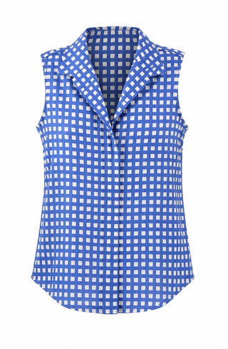 Grid Print Top - Blue