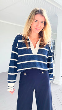 Sail Away V-Neck Knit Sweater-140 Sweaters-Creamon-Coastal Bloom Boutique, find the trendiest versions of the popular styles and looks Located in Indialantic, FL