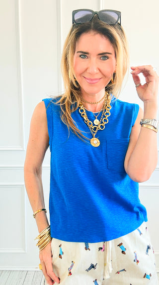 Relaxed Sleeveless Everyday Tank - Cobalt Blue