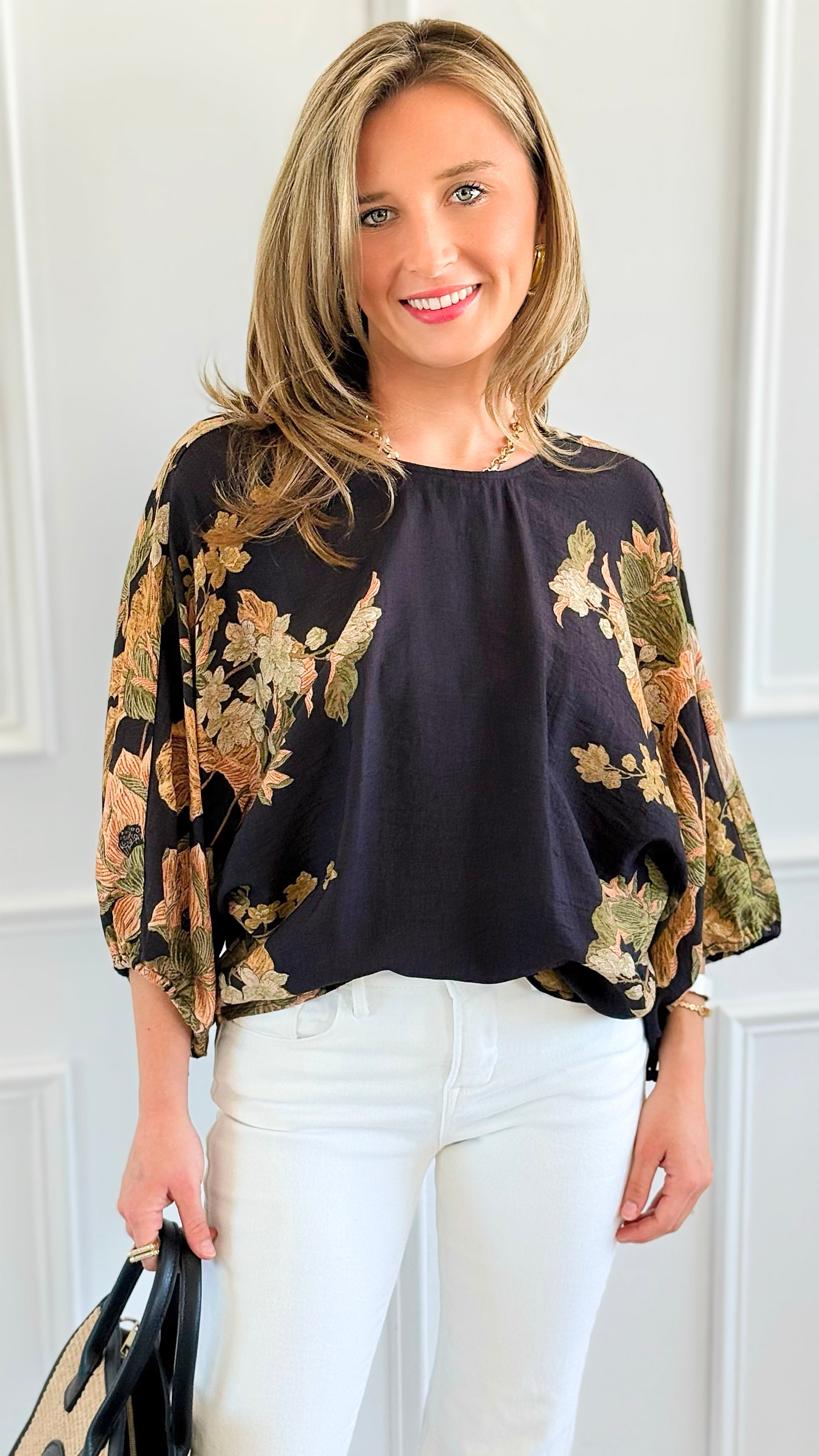 Golden Bloom Puff Sleeve Top-110 short Sleeve Top-ENTRO-Coastal Bloom Boutique, find the trendiest versions of the popular styles and looks Located in Indialantic, FL