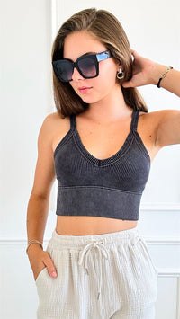 V-Neck Seamless Cropped Bra Top - Black-220 Intimates-Zenana-Coastal Bloom Boutique, find the trendiest versions of the popular styles and looks Located in Indialantic, FL