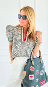 Roar and Ribbon Puff Sleeve Top-110 Short Sleeve Tops-ENTRO-Coastal Bloom Boutique, find the trendiest versions of the popular styles and looks Located in Indialantic, FL