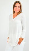 Effortless Elegance V-Neck Top - Off White-130 Long Sleeve Tops-Zenana-Coastal Bloom Boutique, find the trendiest versions of the popular styles and looks Located in Indialantic, FL