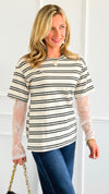 Stripe Contrast Lace Sleeve Italian Top-110 Long Sleeve Tops-Mitica & Co-Coastal Bloom Boutique, find the trendiest versions of the popular styles and looks Located in Indialantic, FL