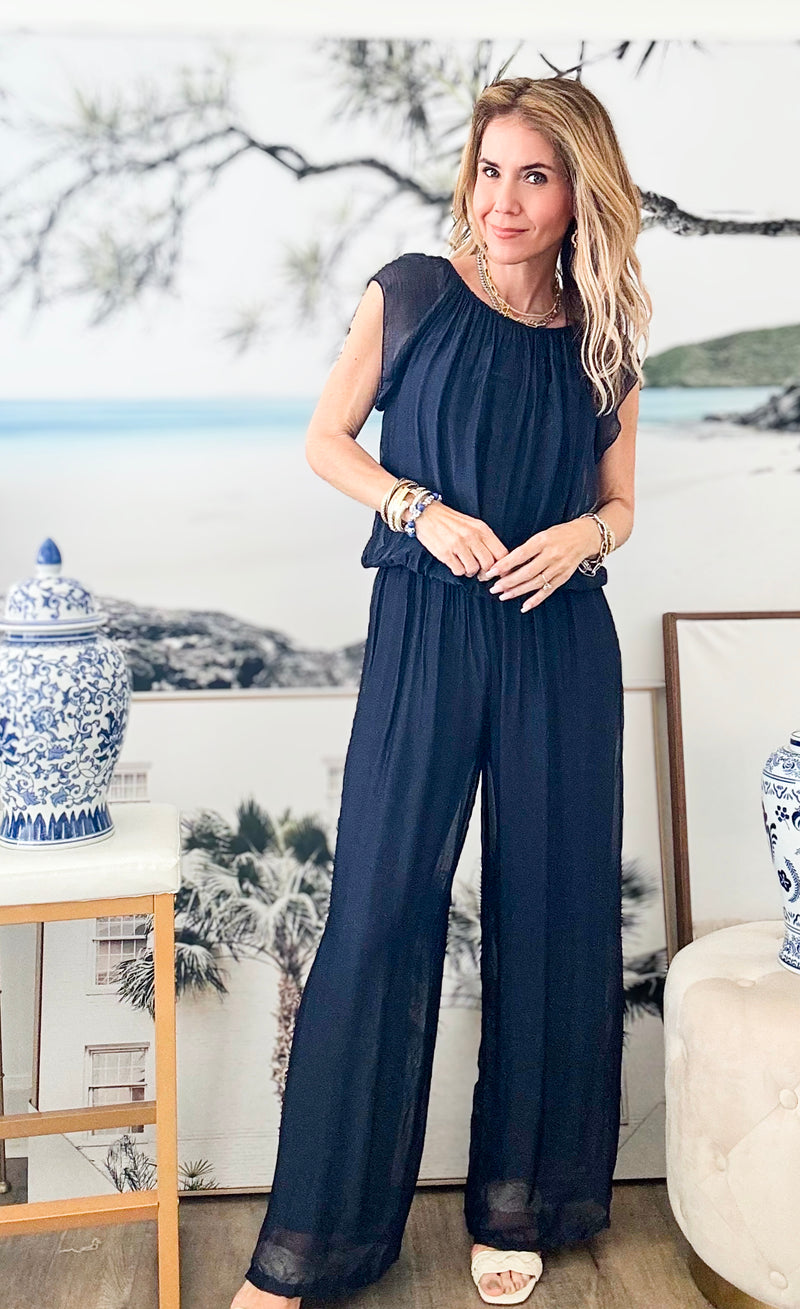 Sheer Serenity Italian Jumpsuit-200 Dresses/Jumpsuits/Rompers-moda italia-Coastal Bloom Boutique, find the trendiest versions of the popular styles and looks Located in Indialantic, FL