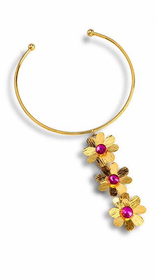Triple Blooming Beauty Choker Necklace - Fuchsia