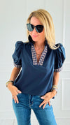Checked Charm Puff Sleeve Top-110 Short Sleeve Tops-entro-Coastal Bloom Boutique, find the trendiest versions of the popular styles and looks Located in Indialantic, FL