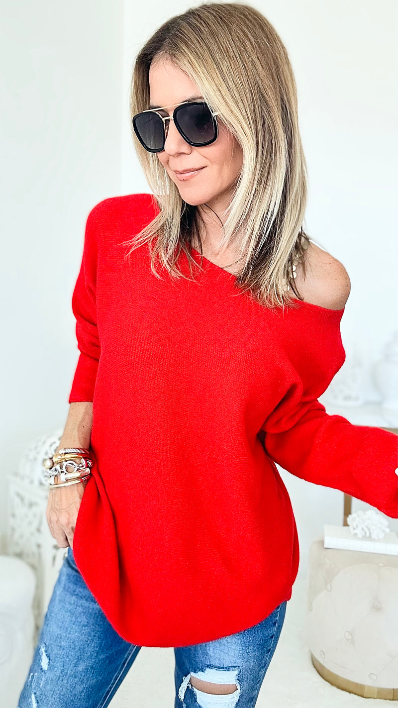 Soho Italian Boatneck Pullover - Red-140 Sweaters-Italianissimo-Coastal Bloom Boutique, find the trendiest versions of the popular styles and looks Located in Indialantic, FL