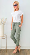 Cargo Italian Joggers - Army Green-180 Joggers-Germany-Coastal Bloom Boutique, find the trendiest versions of the popular styles and looks Located in Indialantic, FL