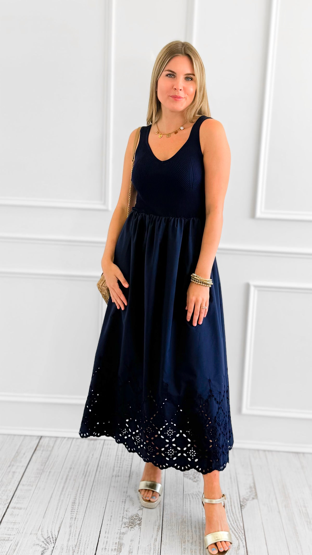 Moonlight Stroll Eyelet Dress-200 Dresses/Jumpsuits/Rompers-Blu Pepper-Coastal Bloom Boutique, find the trendiest versions of the popular styles and looks Located in Indialantic, FL