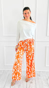Tropic Whispers Wide Leg Pants - Orange-170 Bottoms-GIGIO-Coastal Bloom Boutique, find the trendiest versions of the popular styles and looks Located in Indialantic, FL