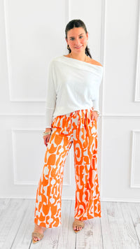 Tropic Whispers Wide Leg Pants - Orange-170 Bottoms-GIGIO-Coastal Bloom Boutique, find the trendiest versions of the popular styles and looks Located in Indialantic, FL