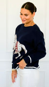 Equestrian Parade Italian Sweater- Navy-140 Sweaters-K2-Coastal Bloom Boutique, find the trendiest versions of the popular styles and looks Located in Indialantic, FL