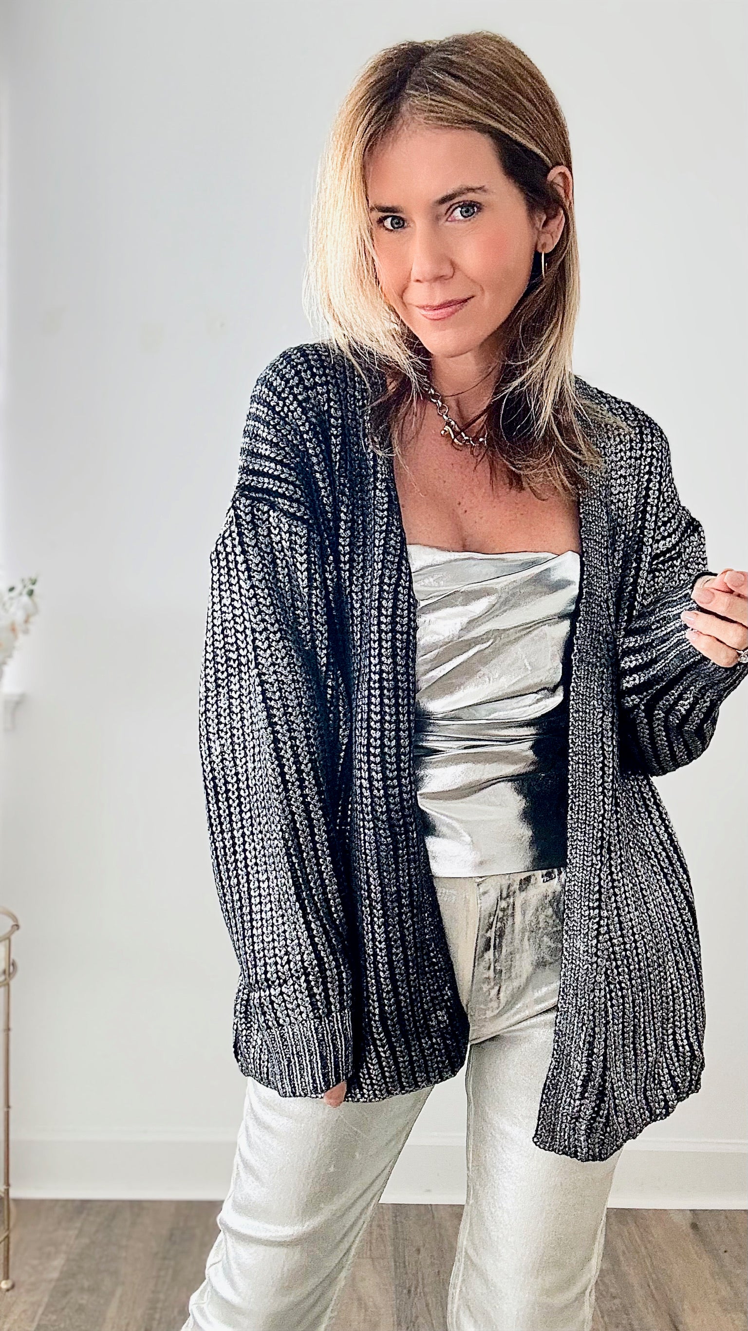 Nightingale Chunky Knit Cardigan - Silver-150 Cardigans/Layers-BIBI-Coastal Bloom Boutique, find the trendiest versions of the popular styles and looks Located in Indialantic, FL
