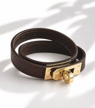 Timeless Lock Italian Leather Bracelet - Dark Brown
