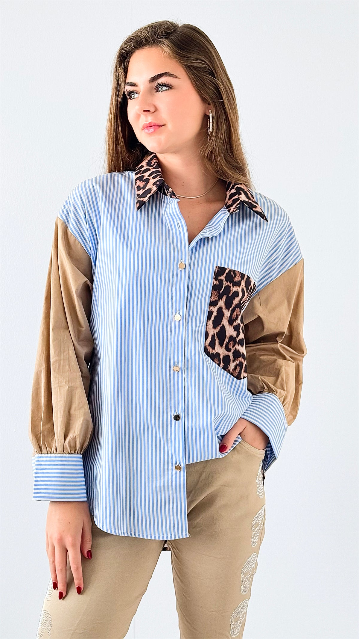 Wild Stripes Button-Up Top-130 Long Sleeve Tops-Itoo-Coastal Bloom Boutique, find the trendiest versions of the popular styles and looks Located in Indialantic, FL