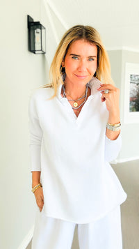 Eileen Collar Pullover Top -  White