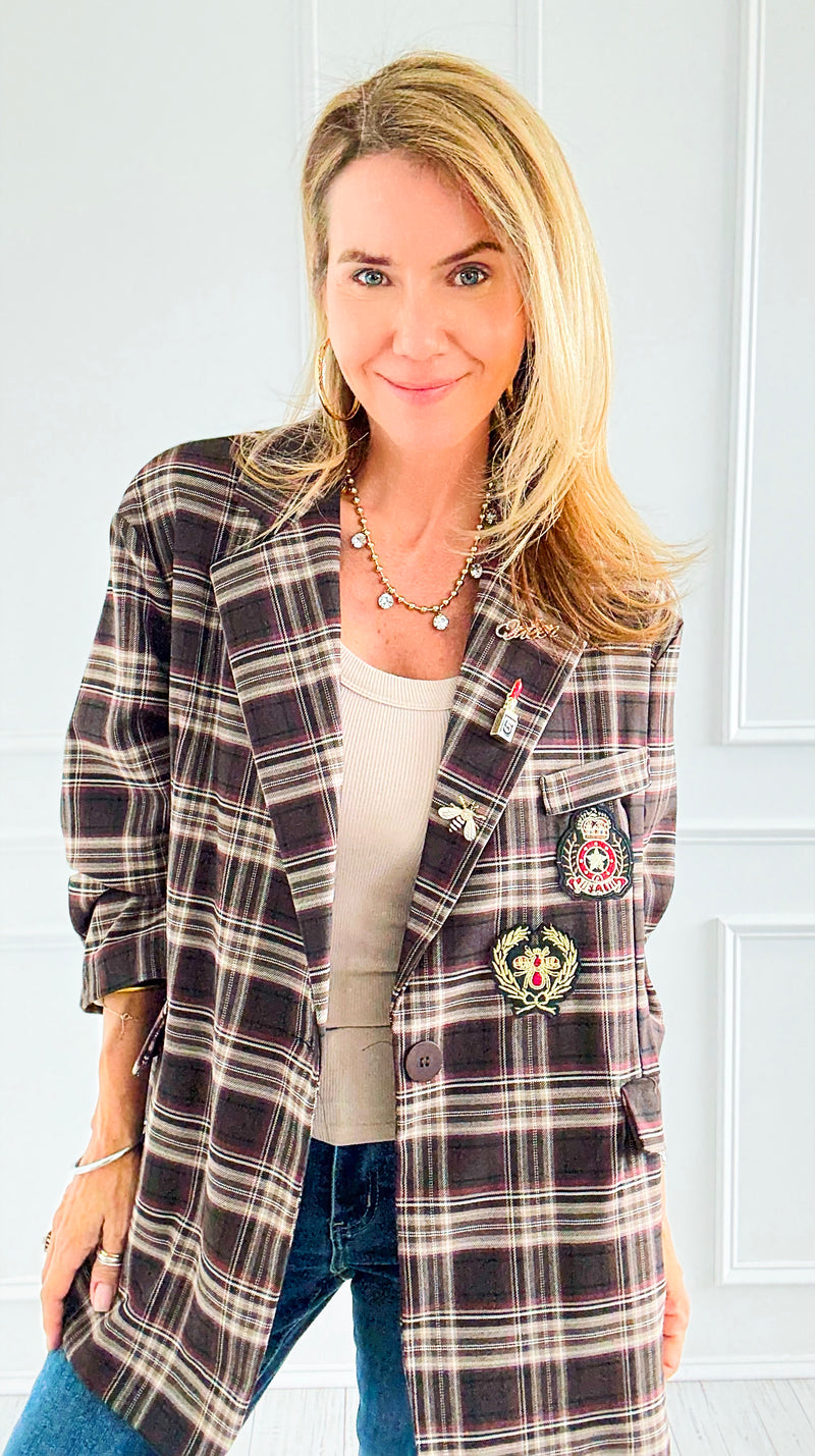 Bee Chic Italian Blazer- Brown-160 Jackets-TATTOO Z-Coastal Bloom Boutique, find the trendiest versions of the popular styles and looks Located in Indialantic, FL