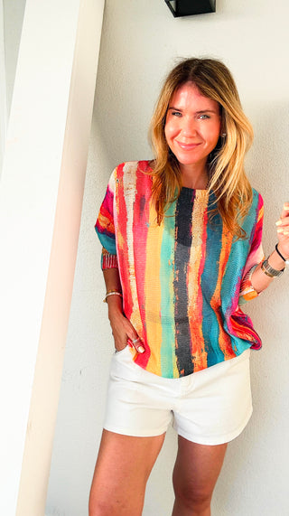Painted Paradise Lurex Italian St Tropez Knit Top