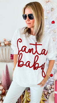Santa Baby Sweatshirt - White-130 Long Sleeve Tops-BIBI-Coastal Bloom Boutique, find the trendiest versions of the popular styles and looks Located in Indialantic, FL