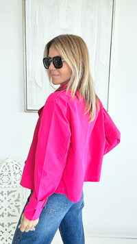 London Girl Cropped Trench Jacket - Fuchsia-160 Jackets-LOVE TREE-Coastal Bloom Boutique, find the trendiest versions of the popular styles and looks Located in Indialantic, FL
