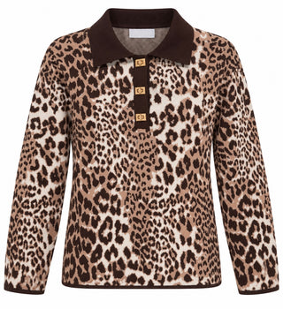 Safari Metallic Button Collared Sweater Top