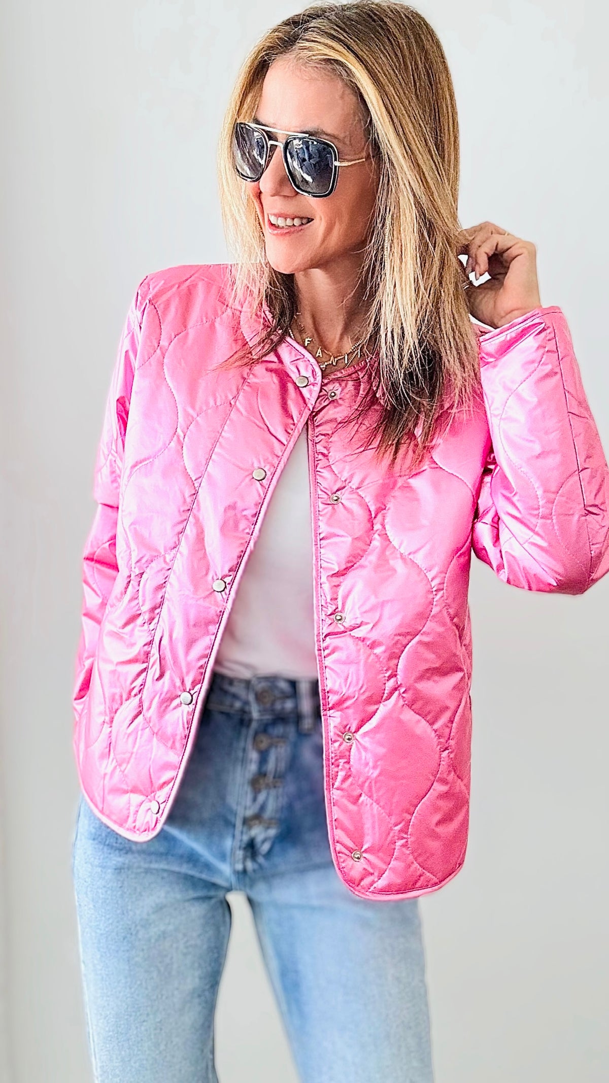 Metallic Fashion Nova Jacket - Pink-160 Jackets-TCEC-Coastal Bloom Boutique, find the trendiest versions of the popular styles and looks Located in Indialantic, FL