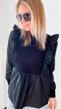 Stella Crochet Poplin Ruffle Blouse-130 Long Sleeve Tops-Joh Apparel-Coastal Bloom Boutique, find the trendiest versions of the popular styles and looks Located in Indialantic, FL