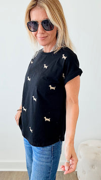 Gold Dachshund T-Shirt - Black-110 Short Sleeve Tops-TABA-Coastal Bloom Boutique, find the trendiest versions of the popular styles and looks Located in Indialantic, FL