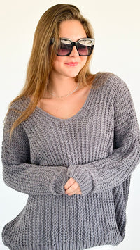 Coastal Breeze Knit Sweater - Charcoal-140 Sweaters-MIRACLE-Coastal Bloom Boutique, find the trendiest versions of the popular styles and looks Located in Indialantic, FL