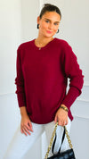 Round Neck Basic Sweater - Cabernet-140 Sweaters-Zenana-Coastal Bloom Boutique, find the trendiest versions of the popular styles and looks Located in Indialantic, FL