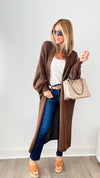Sugar High Long Italian Cardigan - Chocolate-150 Cardigans/Layers-Italianissimo-Coastal Bloom Boutique, find the trendiest versions of the popular styles and looks Located in Indialantic, FL