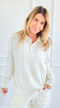 Cozy Cable Knit Sweater-Off White-140 Sweaters-V SKY-Coastal Bloom Boutique, find the trendiest versions of the popular styles and looks Located in Indialantic, FL