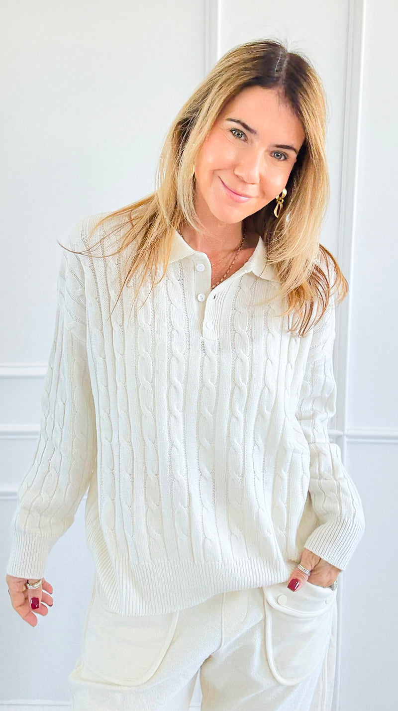 Cozy Cable Knit Sweater-Off White-140 Sweaters-V SKY-Coastal Bloom Boutique, find the trendiest versions of the popular styles and looks Located in Indialantic, FL