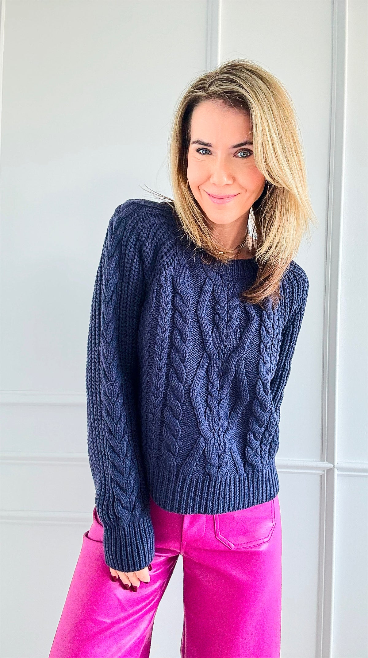 Winter Escape Knit Pullover - Navy-140 Sweaters-Miracle-Coastal Bloom Boutique, find the trendiest versions of the popular styles and looks Located in Indialantic, FL