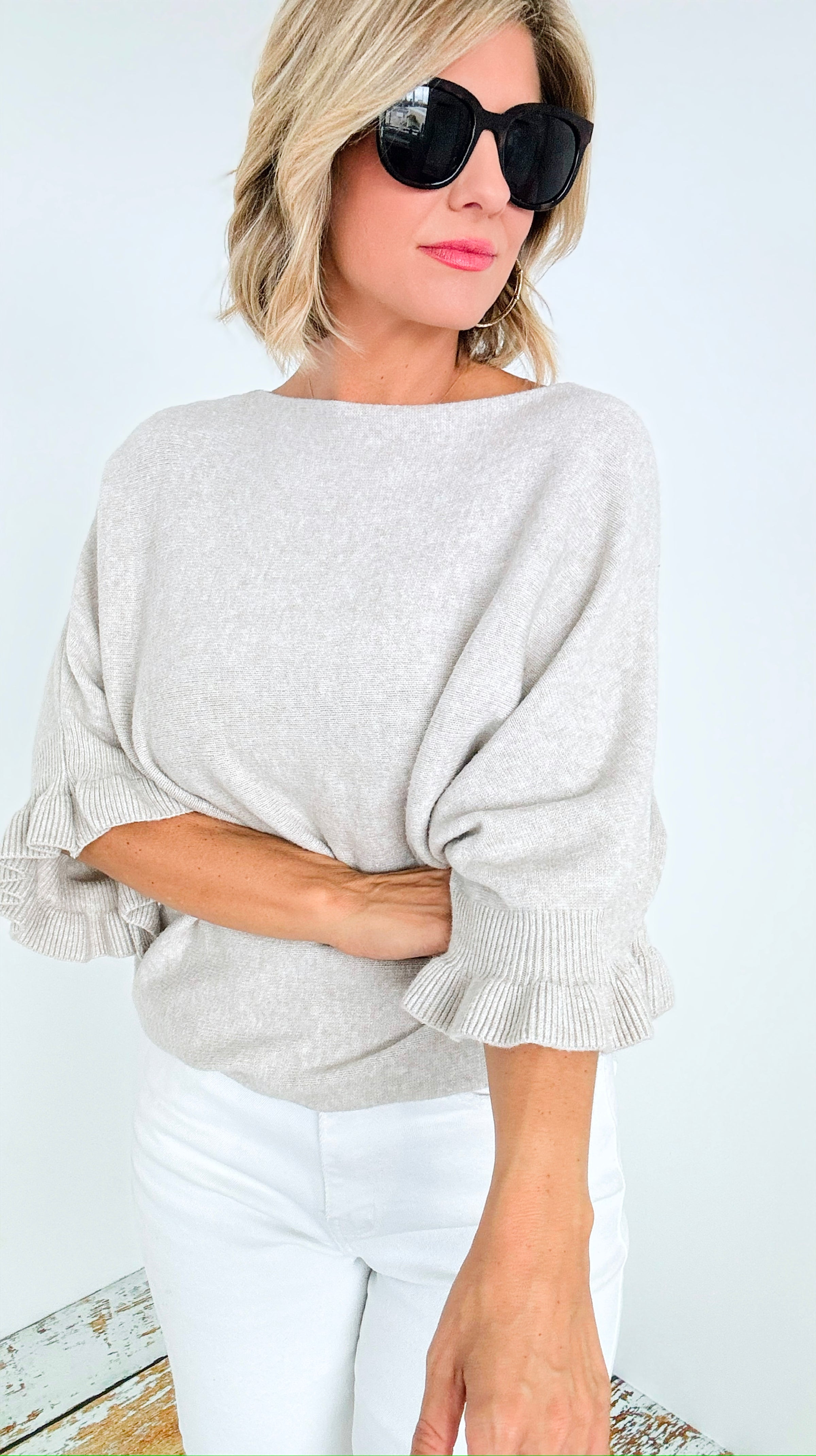 Soft Frills Italian Sweater- Ecru-140 Sweaters-Italianissimo-Coastal Bloom Boutique, find the trendiest versions of the popular styles and looks Located in Indialantic, FL