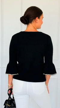 Pearl Detail Bell Sleeve Italian Top- Black-140 Sweaters-Italianissimo-Coastal Bloom Boutique, find the trendiest versions of the popular styles and looks Located in Indialantic, FL